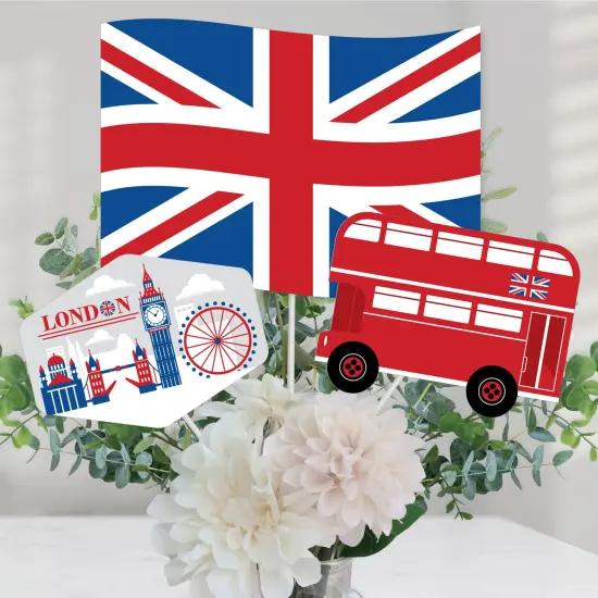 Big Dot of Happiness Cheerio, London - British UK Party Centerpiece Sticks - Table Toppers - Set of 15 {1}