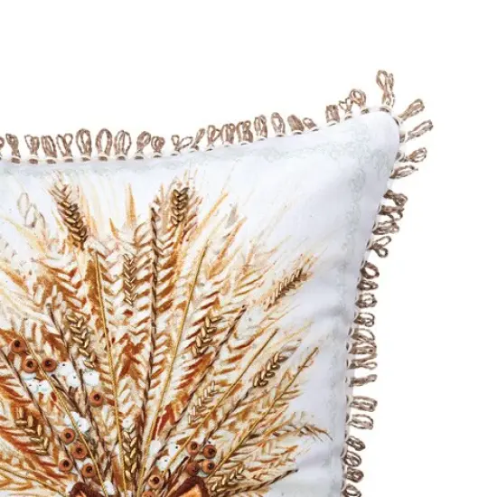"Thankful" Wheat Bundle w/ Bow Cotton Blend Embroidered Accent Throw Pillow 18" x 18" {6}