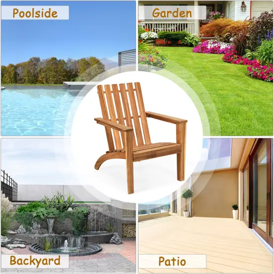 Costway Patio Acacia Wood Adirondack Chair Lounge Armchair sturdy Outdoor Garden Yard {5}