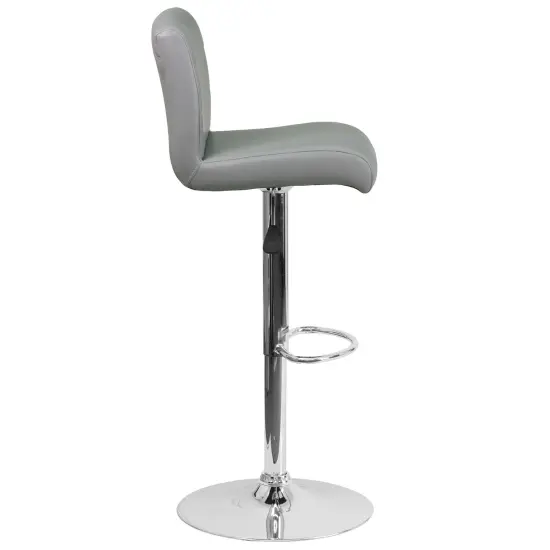 Emma and Oliver 2 Pack Contemporary Vinyl Adjustable Height Barstool with Rolled Seat and Chrome Base Gray {5}