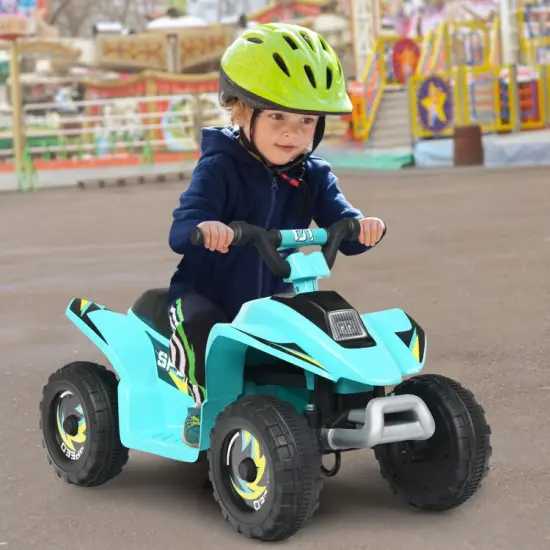 6V Kids Electric 4 Wheels Ride-On Toy with Wear-Resistant Wheels for Indoor Outdoor Use Blue {6}