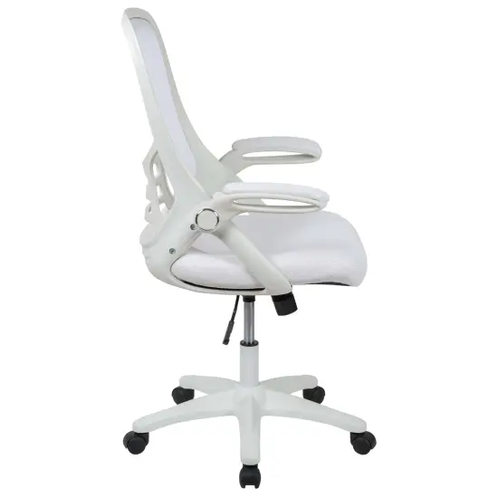 Emma and Oliver High Back Mesh Ergonomic Office Chair with Flip-up Arms White {5}