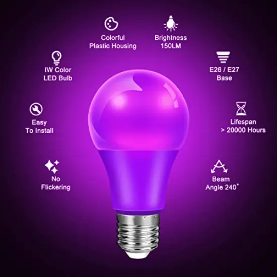 Orange Light Bulb Purple Light Bulb 9W (60W Equivalent) E26 Base Non-Dimmable, LED Colored Light Bulbs for Halloween Christmas Party Holiday Lighting 4-Pack (2 Orange + 2 Purple) {4}