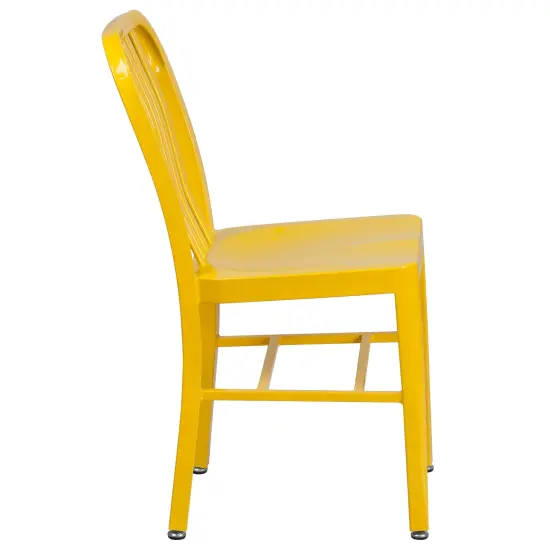 Merrick Lane Santorini 18 Inch Galvanized Steel Indoor/Outdoor Dining Chair with Slatted Back And Powder Coated Finish Yellow {5}