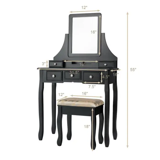 5 Drawers Removable Box Makeup Dressing Vanity Set Black {5}