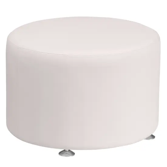 Emma and Oliver 24" Round Faux Leather Living Room/Reception Ottoman Melrose White {1}