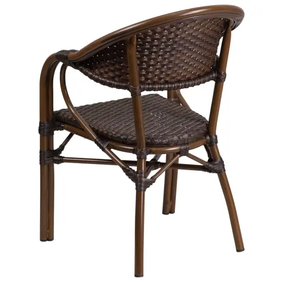 Merrick Lane Kailua Wicker Rattan Patio Chair With Curved Back And Aluminum Bamboo Frame DarkBrown/RedBamboo {3}