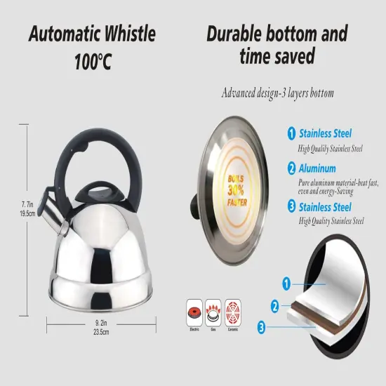 Stainless Steel Whistling Tea Kettle, 3.0-Quart Silver {6}