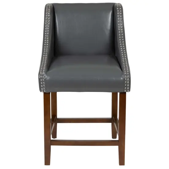 Merrick Lane Taylorsville 24 Inch Counter Height Stool with Nailhead Trim - Set of 2 Dark Gray Fabric {8}