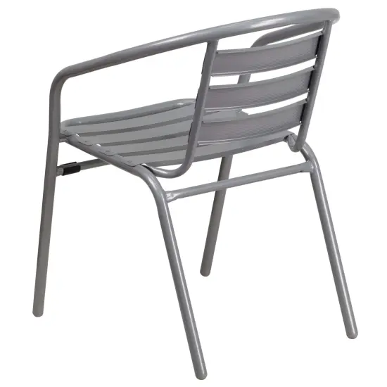 Emma and Oliver Metal Restaurant Dining Stack Chair with Aluminum Slats Silver {4}