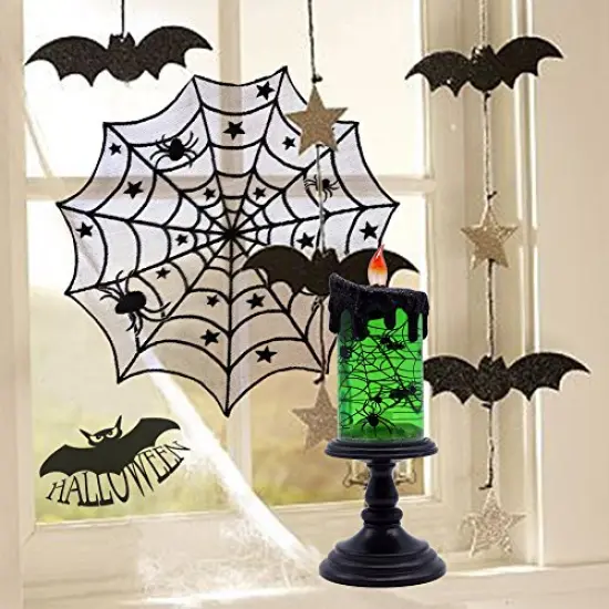 Eldnacele Halloween Snow Globe Candles Lighted Lamp, Battery Operated Spooky Spinning Water Glittering Tornado Candles Flameless Candles Table Centerpiece for Halloween Celebration Parties(Spider) {2}