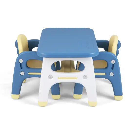 Kids Table and 2 Chairs Set with Storage Shelf and Building Blocks-Blue {3}