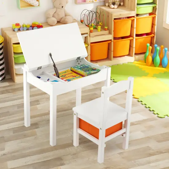 Wood Activity Kids Table and Chair Set with Flip Top Design and Pull-out Drawer White {3}