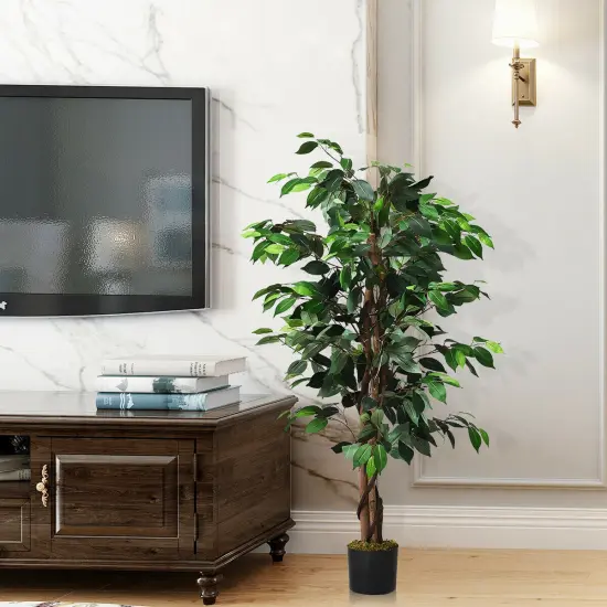 Green Polyester 4FT Artificial Ficus Tree with Cement Base and 504 Leaves {2}