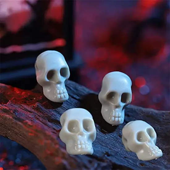 BEOSOFLOY 50pcs Miniature Halloween Figurines Skulls Heads Terrifying Skeleton Ornament Halloween Prank Props for DIY Halloween Crafts Bar Home Trick Toy Favors White {6}