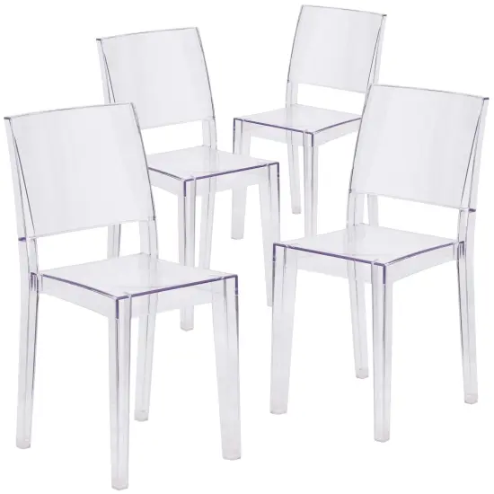 Emma and Oliver 4 Pack Transparent Stacking Side Chair Clear {1}