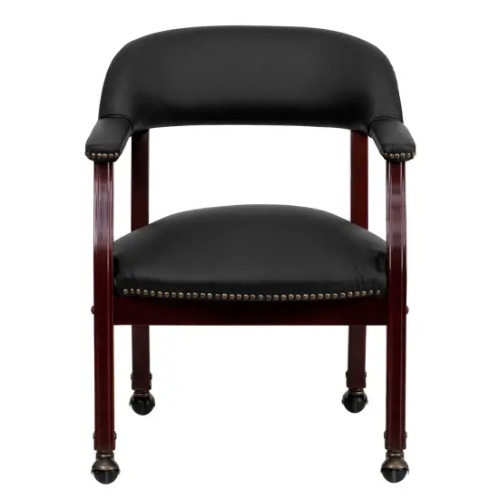 Emma and Oliver Conference Chair with Accent Nail Trimand Casters Navy Vinyl {8}
