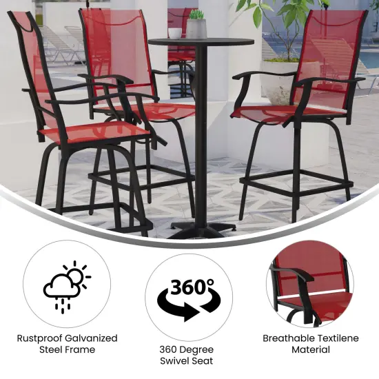 Merrick Lane Set of 2 Brett High Back Bar Height Swivel Patio Stools with Powder Coated Metal Frames and Textilene Upholstery Navy {7}