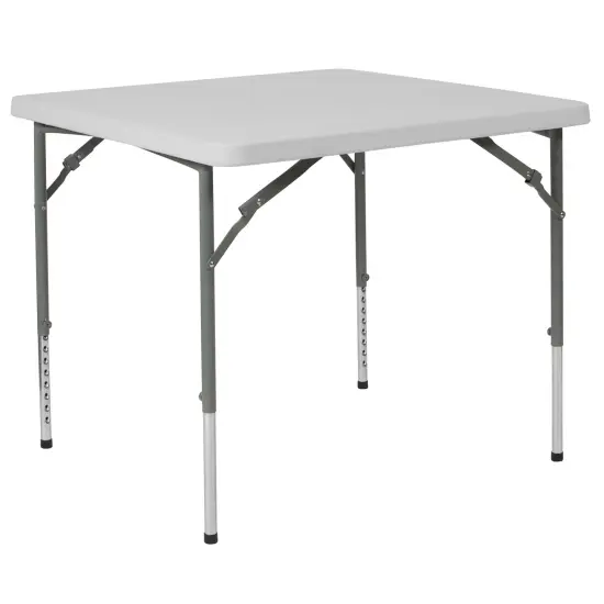 Emma and Oliver 2.79-Foot Square Height Adjustable Plastic Folding Table Granite White {1}
