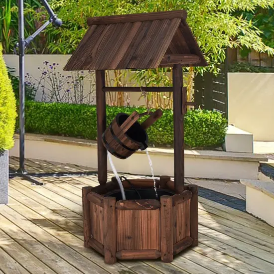 Garden Rustic Wishing Well Wooden Water Fountain with Pump {4}