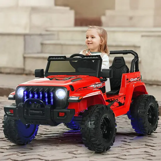 12V Kids Ride-on Jeep Car with 2.4 G Remote Control and LED Light Effects Red {2}