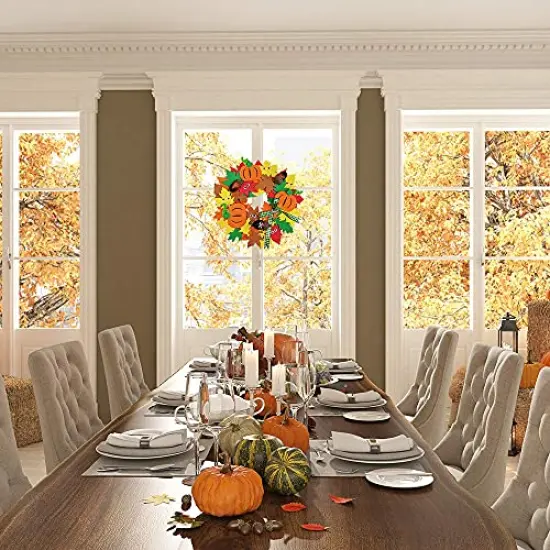 Supla 12 Kits 3D Pumpkin Fall Leaf Wreath Craft Kit DIY Thanksgiving Wreath with Maple Leaves Acorns Bows Wiggle Eyes for Kids Crafts Fall Thanksgiving Halloween Seasonal Decoration {5}