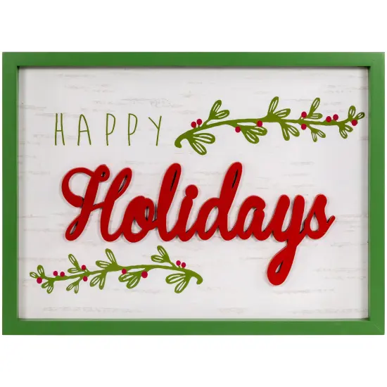 Northlight 15.75" Framed "Happy Holidays" Christmas Wooden Wall Sign White {1}