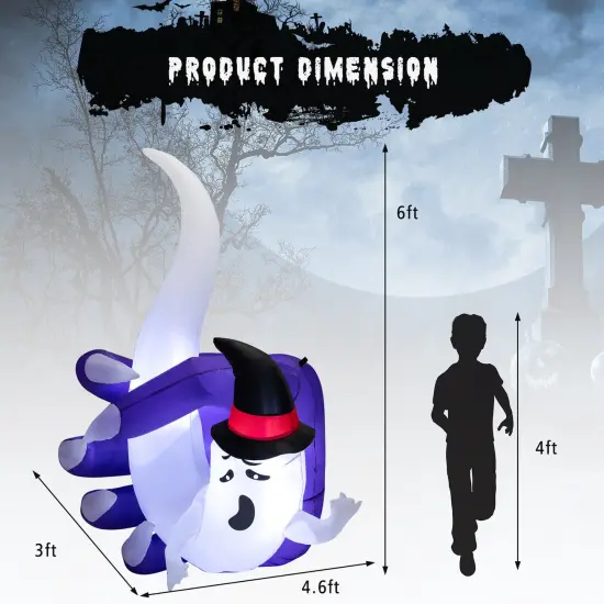 6 Feet Halloween Inflatable Hand Hold the Ghost with Built-in LED and Air Blower {3}