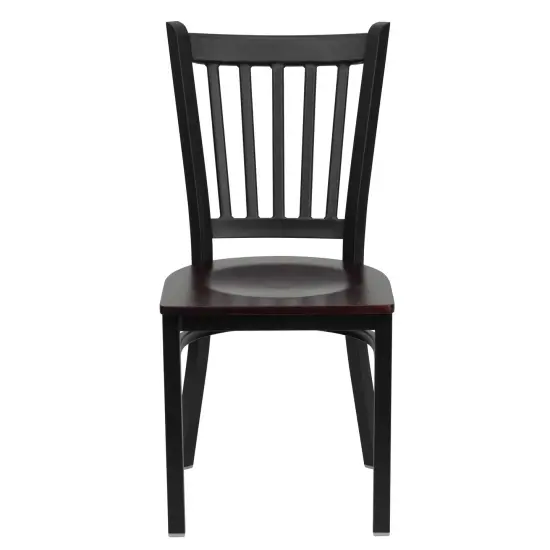 Emma and Oliver 2 Pack Vertical Back Metal Restaurant Chair Mahogany/BlackMetal {3}