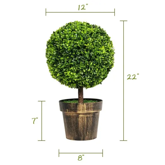2 Pieces 24 Inch Artificial Boxwood Topiary Ball Tree for House and Office {3}