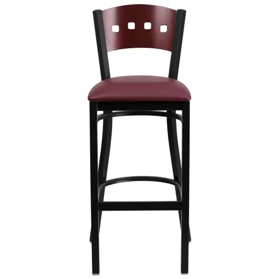 Emma and Oliver Decorative 4 Square Back Metal Restaurant Dining Barstool Mahog/BurgVYL/Black {2}