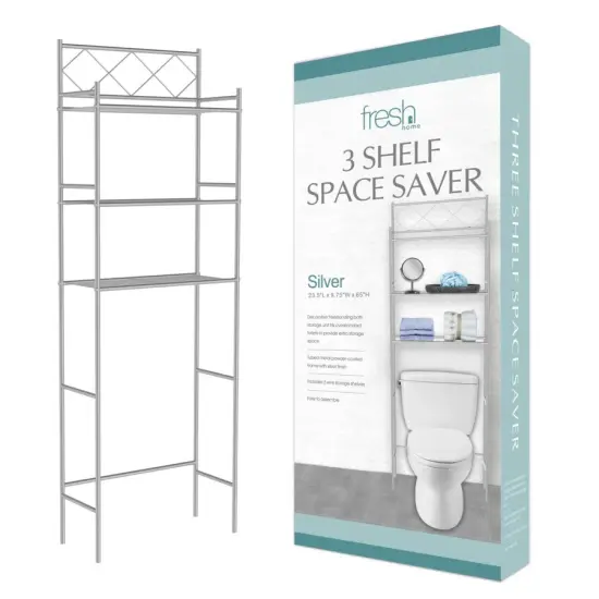 J&V TEXTILES 3-Shelf Metal Bathroom Organizer Over The Toilet, Bathroom Space Saver Silver {1}
