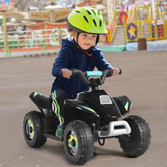 6V Kids Electric 4 Wheels Ride-On Toy with Wear-Resistant Wheels for Indoor Outdoor Use Black {6}