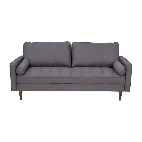 Emma and Oliver Holden Upholstered Mid-Century Modern Pocket Spring Sofa with Wooden Legs and Removable Back Cushions Dark Gray {3}