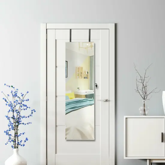 Wall and Door Mounted Mirrored Jewelry Cabinet with Lights White {2}