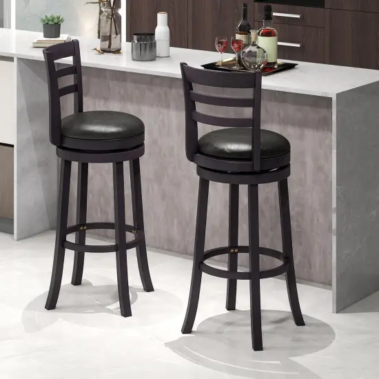 Set of 2 Bar Stools Swivel Bar Height Chairs with PU Upholstered Seats Kitchen {2}