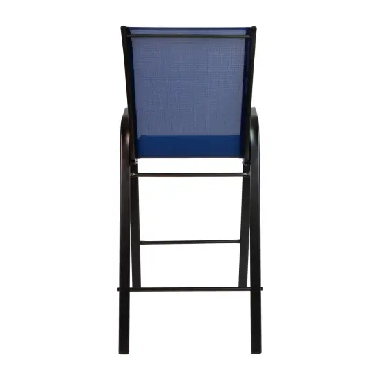Merrick Lane Set of 2 Manado Series Metal Bar Height Patio Chairs with Flex Comfort Material Navy {4}