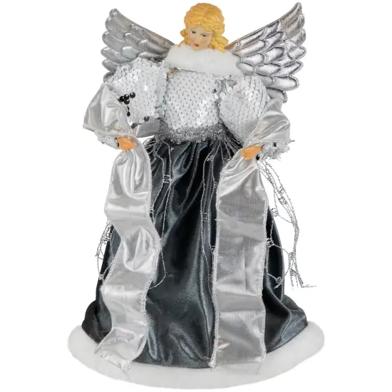 Northlight Sequined Angel with Wings Christmas Tree Topper Unlit - 12" Gray {1}