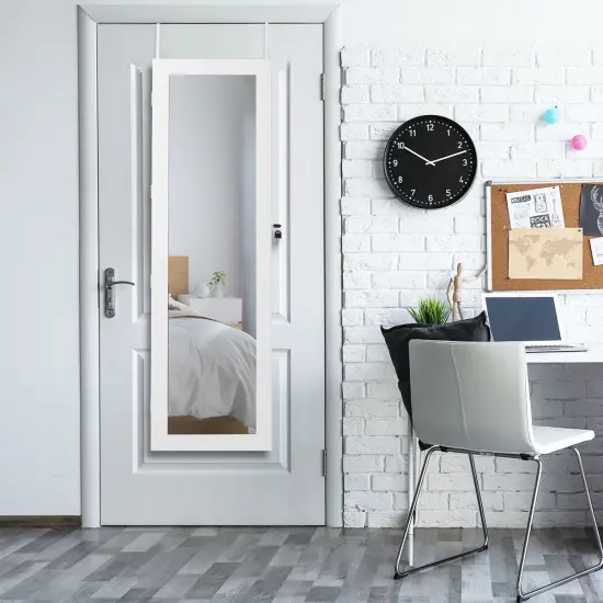 Wall Mounted Lockable Mirror Jewelry Cabinet with LED Light {6}