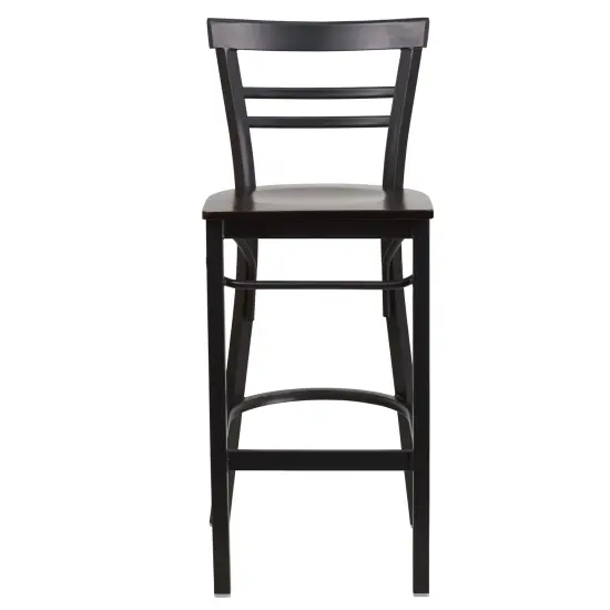 Emma and Oliver Two-Slat Ladder Back Metal Restaurant Dining Barstool Walnut/BlackMetal {2}