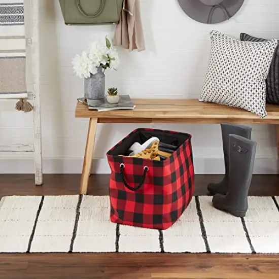 Check Storage Collection Collapsible Bin with Handles, Large Rectangle, 17.5x12x15, Red & Black {3}