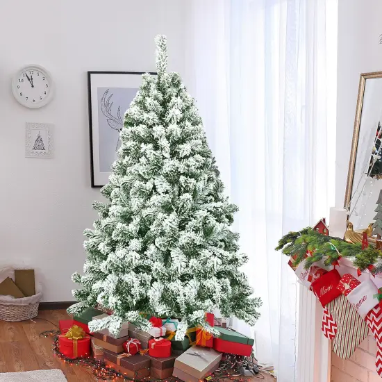 Costway 4.5FT Snow Flocked Artificial Christmas Tree Hinged w/400 Tips and Foldable Base {1}