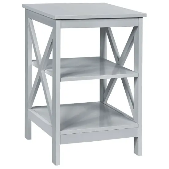 Multi-Functional Side Table with 3 Tier Storage Compartment and X-Shaped Side Design Grey {1}