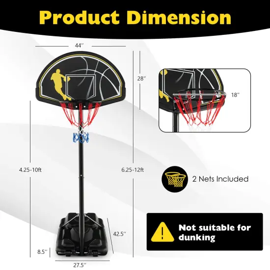 4.25-10 Feet Portable Adjustable Basketball Goal Hoop System {4}