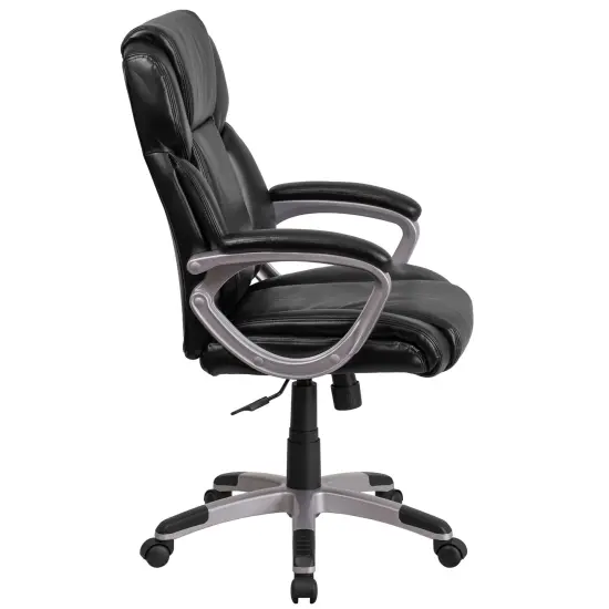 Emma and Oliver Mid-Back Faux Leather Executive Swivel Office Chair with Padded Arms Black {5}