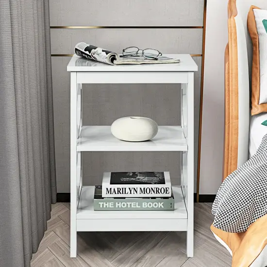 2 Pieces 3-tier Nightstand Sofa Side End Accent Table Storage Display Shelf White {3}