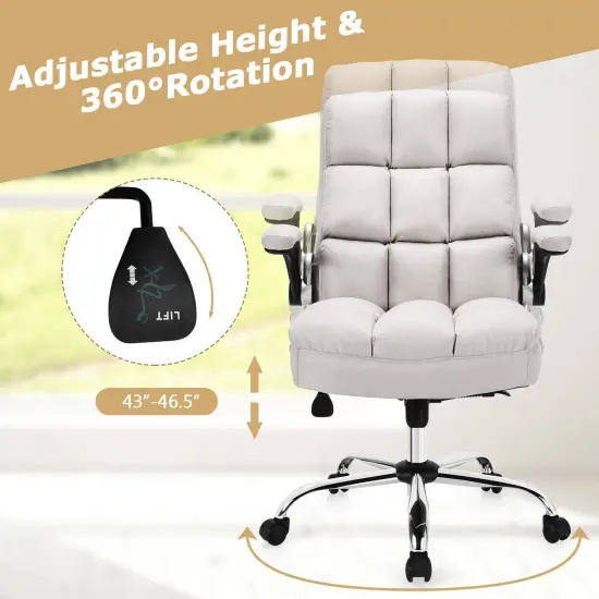 Adjustable Swivel Office Chair with High Back and Flip-up Arm for Home and Office Beige {3}