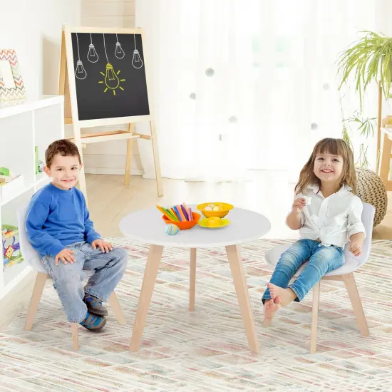 Modern Kids Activity Play Table and 2 Chairs Set with Beech Leg Cushion-White {3}