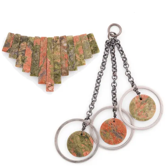 Unakite Natural Gemstone Beads and Pendants Collection - Value Pack {5}