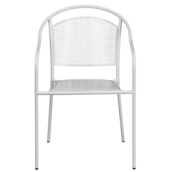 Emma and Oliver Commercial Grade Colorful Metal Patio Arm Chair with Round Back White {3}